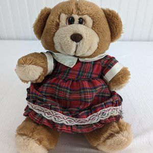 Vintage Newman Importing Teddy Bear Plush 12" Plaid Dress Stuffed Animal